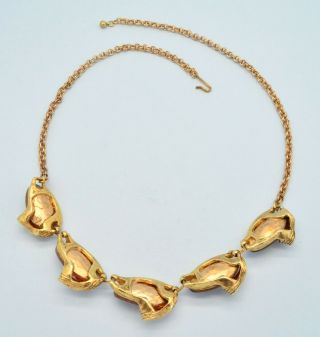 Vintage Necklace 1950s Amber Glass Stylised Flowers Goldtone Bridal Jewellery 3