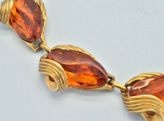 Vintage Necklace 1950s Amber Glass Stylised Flowers Goldtone Bridal Jewellery 4