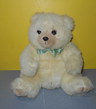 Ty Classic Plump Teddy Bear Plush Toy 1990 Vintage 12 " Tan W/ Green Ribbon