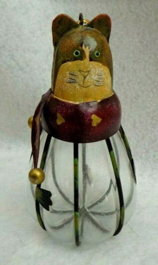 Vintage Cat Ornament Caged Glass