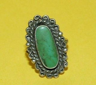 Vintage Native Navajo Old Pawn Sterling Silver & Turquoise Ring Size 6 Signed