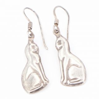 Vtg Sterling Silver - Solid Kitty Cat Dangle Earrings - 3g