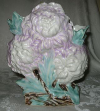 Vintage Mccoy Chrysanthemum Vase Planter,  Lilac,  Brown,  Green,  8 1/8 " Tall