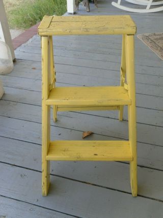 Vintage Old Wooden 2 Ft Step Ladder Country Or Farm House Decor
