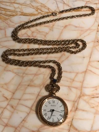 Estate Armitron Vintage Gold Tone Quartz Pocket Watch w/Chain Gorgeous Watch 2