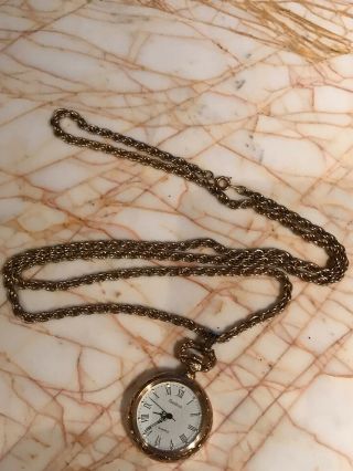 Estate Armitron Vintage Gold Tone Quartz Pocket Watch w/Chain Gorgeous Watch 5