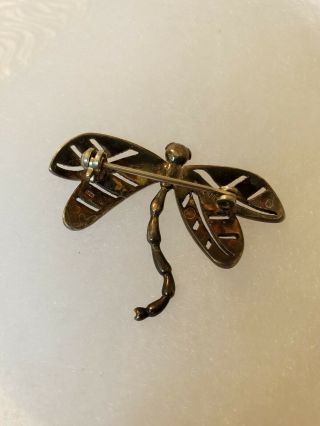 Vintage 925 Sterling Silver Marcasite Dragonfly Brooch Pin Detailed 5