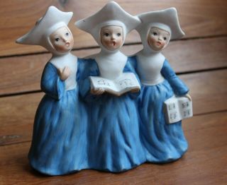 Vintage Ceramic Musical Nun Figurine Berman And Anderson Blue Japan