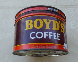 Vintage BOYD ' S COFFEE Tin Can 1 pound With Lid 2