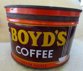 Vintage BOYD ' S COFFEE Tin Can 1 pound With Lid 4