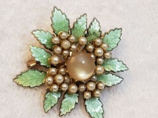 Unique Vintage Brooch Pin W Iridescent Green Leaves