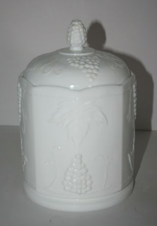 Vintage White Milk Glass Canister Jar W/lid 7 " Small Colony Harvest