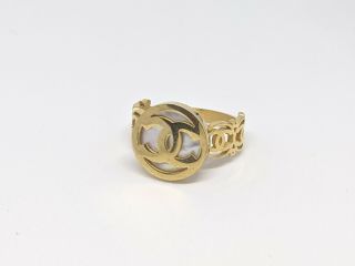 Vintage Chanel Cc Logo Gold Tone Mother Of Pearl Ring Sz 8 1/2
