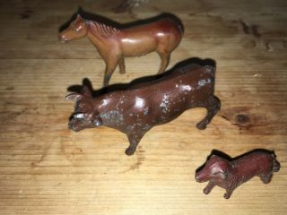 Vintage or Antique Painted Lead Metal Horse,  Bull,  and Dog Toy Figures 2