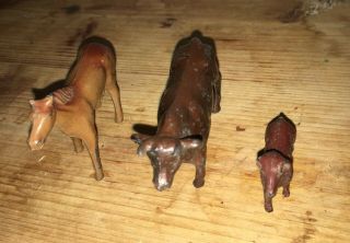 Vintage or Antique Painted Lead Metal Horse,  Bull,  and Dog Toy Figures 4