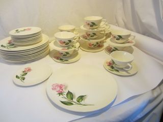Knowles Tupperware Rose Pink China 24 Pc Set 6 Dinnerware Cups Saucers Vintage