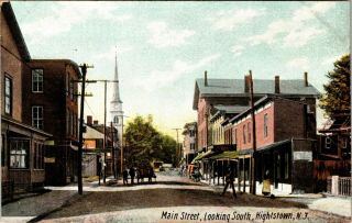 Postcard Nj Hightstown Jersey Main Street View Vintage A4