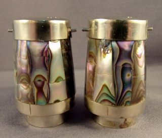 Vintage Salt & Pepper Shakers Mother Of Pearl Abalone Shell - Made In Mexico