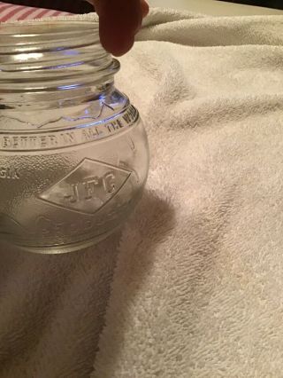 Vintage Mid - Century 1 lb JFG Peanut Butter Clear Glass Globe Jar 4