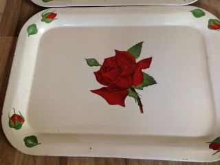 Set Of 6 Vintage Cream Red Rose Lap TV Trays 2