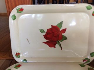 Set Of 6 Vintage Cream Red Rose Lap TV Trays 3
