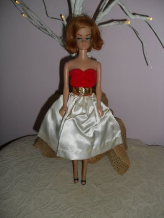 Barbie Vintage Silken Flame Red & White Dress 977 Belt & Shoes Fashion