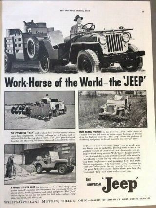 1947 Jeep Willys Overland Cj Vintage Advertisement Print Art Car Ad Poster Lg68