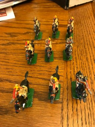 9 Vintage Metal Toy Soldiers On Horseback With Flags Made In Japan