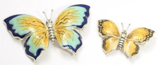 Vintage Italy Sterling Silver Multi Color Enamel Butterfly Brooch Pin Set 32.  7g