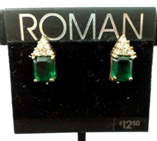 Stunning Vintage Estate Signed Roman Rhinestone 5/8 " Post Earrings On Card G750f