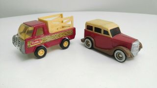 2 Vintage Buddy L Toy Truck And Car Metal & Plastic