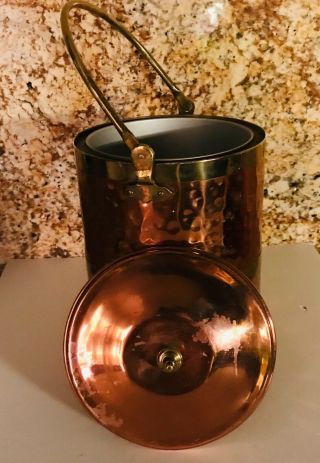 Vtg.  MCM Copper plated large ice bucket,  with handle & lid COLLECTIBLE 2