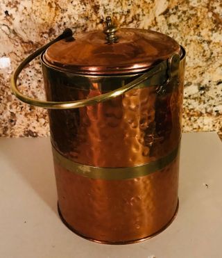 Vtg.  MCM Copper plated large ice bucket,  with handle & lid COLLECTIBLE 3