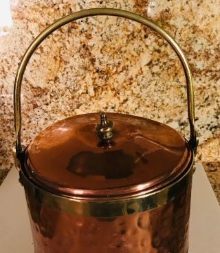 Vtg.  MCM Copper plated large ice bucket,  with handle & lid COLLECTIBLE 4