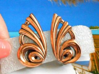 Vintage Copper Butterfly Wing Clip Earrings Signed Renoir