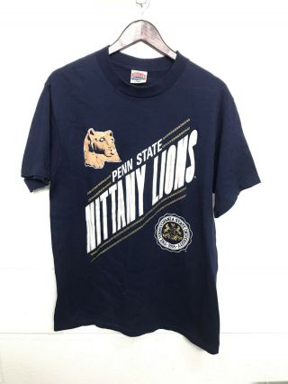 Penn State Vintage T Shirt Large Mens 90s Nittany Lions Graphic Blue Usa Made
