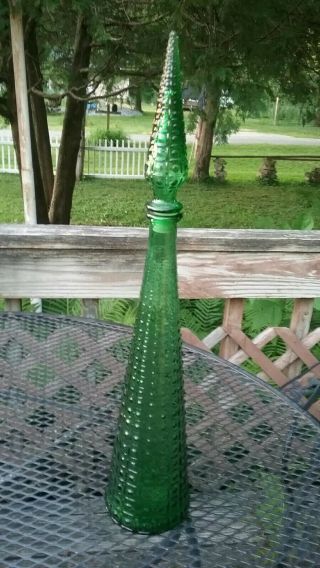 Vintage Mid Century Modern Green Italian Art Glass Decanter Genie Bottle 25 "