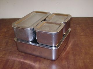 4 Pc Set Vintage Revere Ware Stainless Steel Refrigerator Storage Dishes W Lids
