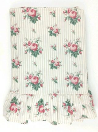 Vtg Ralph Lauren Sophie Brooke Tan Stripe Floral Queen Flat Sheet Ruffle Fabric