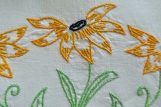 Vintage Cotton PILLOWCASE (1) Embroidered Orange Flowers,  Blue Crocheted Edge 4