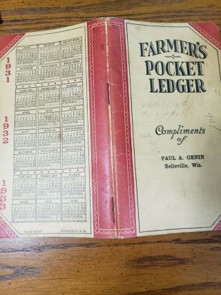 Vintage 1931 32 33 Farmer’s Pocket Ledger John Deere Plow Company Spokane,  Wash.