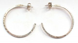 Vintage Fine 925 Sterling Silver Round Hoop Earrings Simple Hammered Retro 4g