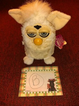 70 - 800 Furby Vintage 1999 Tags Still Attached Checked White (b)