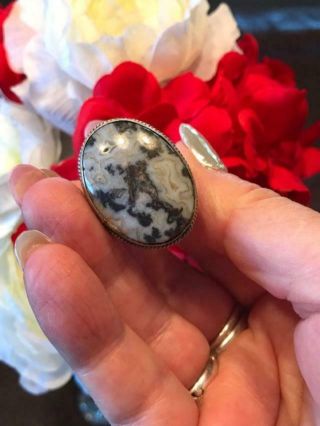 Vintage Sterling Silver Large Agate Ring - Size 9