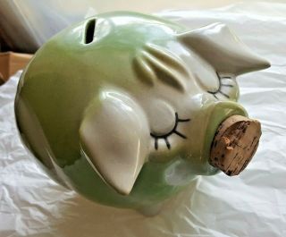 Vintage 1957 Hull Pottery Corky Pig Green Pig Bank Replacement Cork
