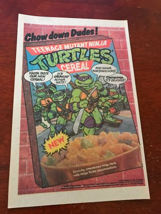 1989 Vintage 6.  5x10 Comic Print Ad For Teenage Mutant Ninja Turtles Tmnt Cereal