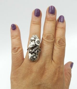 Vintage 1930’s 3 D Flower Sterling Silver Bouquet Ring Size 7.  5