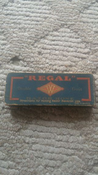 Vintage Regal Razor Hone Double Grit Stone In Orig Box