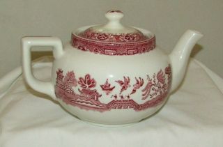 Vintage Walker China Bedford Ohio Ceramic Teapot Restaurant Ware Red Willow