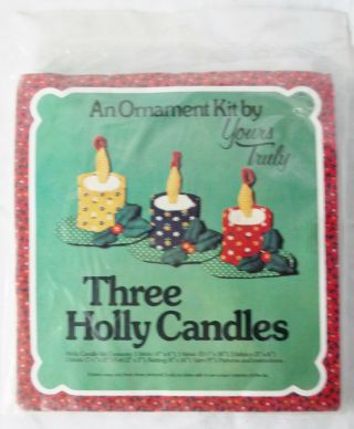 " Three Holly Candles " Ornament Kit By Yours Truly - 1978 - Made In The Usa - Vintage